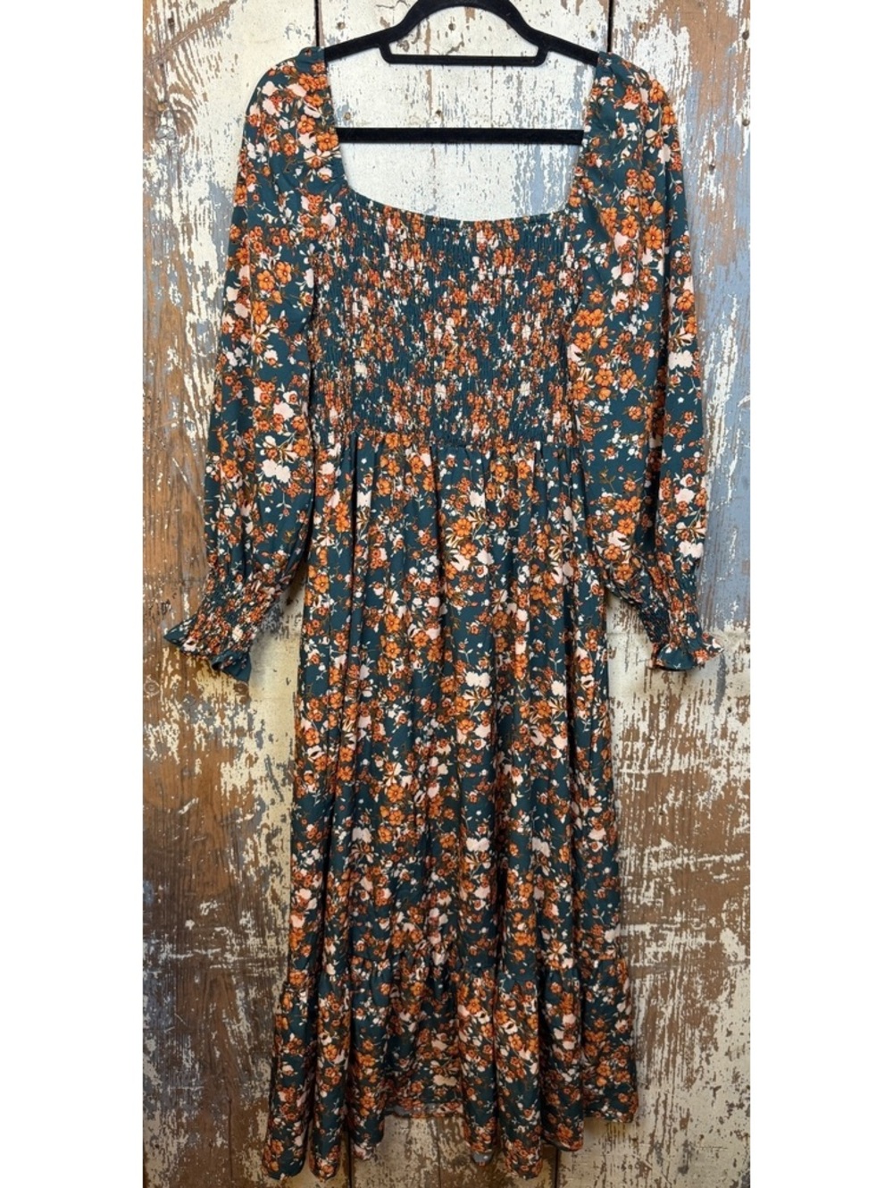 NWT Shein Vcay Floral Print Square neck Flounce sleeve Ruffle Hem dress Large